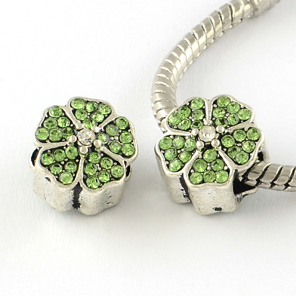 

PandaHall Clover Antique Silver Tone Alloy Rhinestone European Beads, Large Hole Beads, Mixed Color, 11x11.5x10mm, Hole: 5mm..., Multicolor