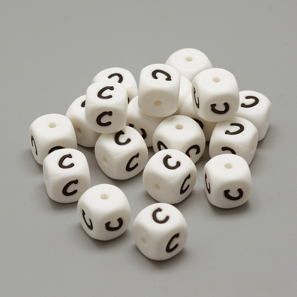 

PandaHall Food Grade Eco-Friendly Silicone Beads, Horizontal Hole, Chewing Beads For Teethers, DIY Nursing Necklaces Making, Letter Style..., White