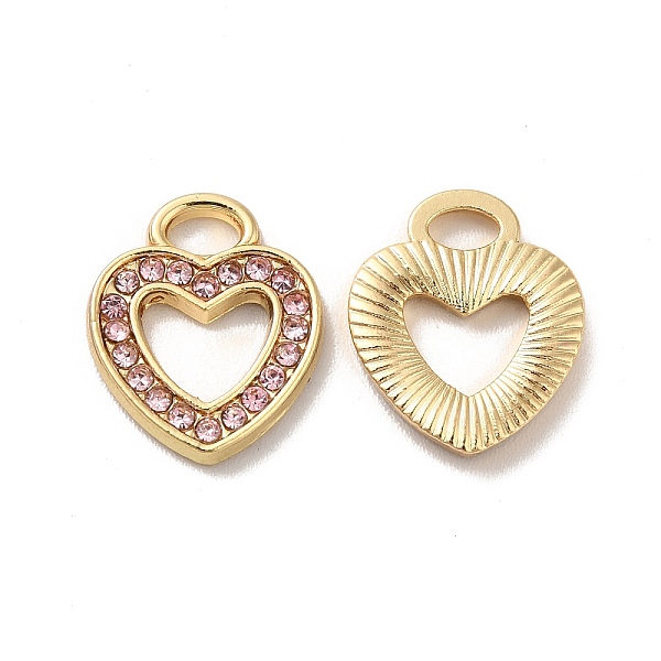 

PandaHall Rhinestone Pandants, with Rack Plating Golden Alloy Findings, Nickel Free, Hollow Out Heart Charms, Light Padparadscha..., Pink