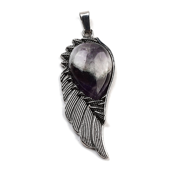 

PandaHall Natural Amethyst Big Pendants, Wing Charms with Alloy Findings, Antique Silver, 56.5~57x22.5~23x7~8mm, Hole: 4x8.5mm Amethyst Wing