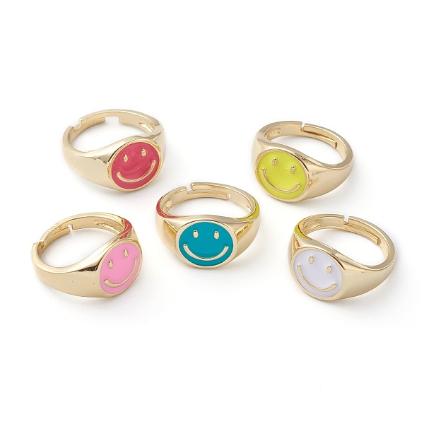 

PandaHall Adjustable Brass Enamel Finger Rings, Long-Lasting Plated, Smiling Face, Real 18K Gold Plated, Mixed Color, US Size 7 1/4(17.5mm)..., Multicolor