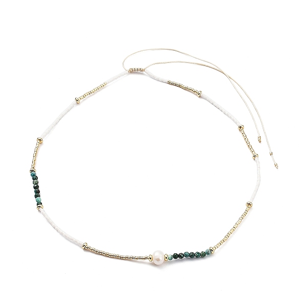 

PandaHall Adjustable Miyuki Seed & Pearl & Natural African Turquoise Beaded Necklaces, Teal, 26.46 inch(67.2cm) African Turquoise(Jasper)..., Cyan