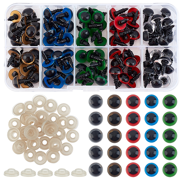 

PandaHall Resin Doll Eyes with Washers, Craft Safety Eyes, for Crochet Toy and Stuffed Animals, Round, Mixed Color, 16x10mm, Pin: 3mm..., Multicolor