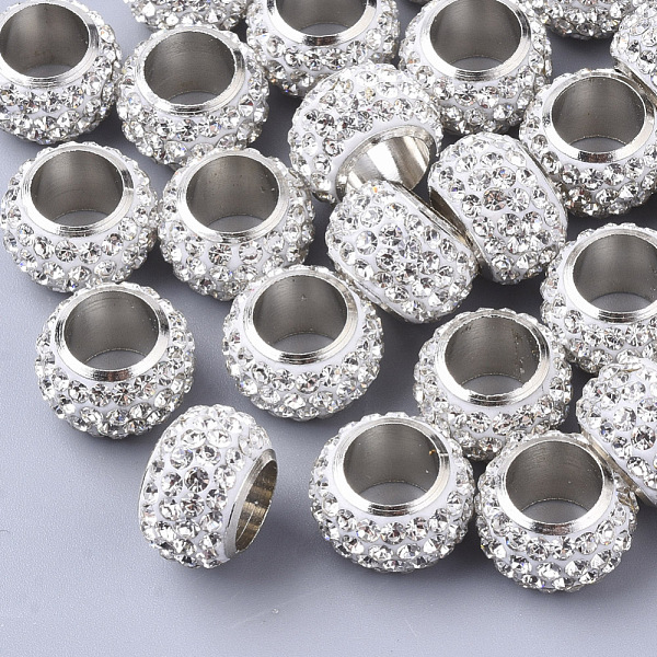 

PandaHall Polymer Clay Rhinestone Beads, with Platinum Tone Brass Single Cores, Large Hole Beads, Rondelle, Crystal, PP13(1.9~2mm), 4 Rows..., Clear