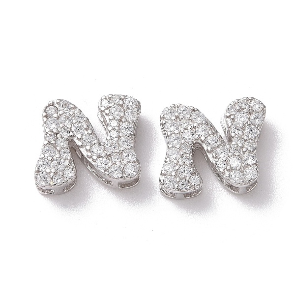 

PandaHall 925 Sterling Silver Micro Pave Cubic Zirconia Beads, Real Platinum Plated, Letter N, 9x10x3.5mm, Hole: 2.5x1.5mm Cubic Zirconia...