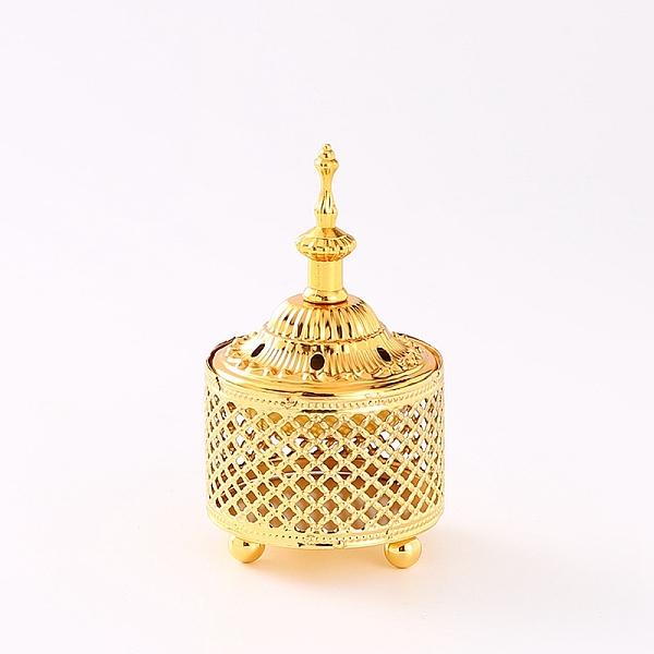 

PandaHall Iron Incense Burners Tower Censer Holder, Hollow Buddhism Aromatherapy Furnace Home Decor , Golden, 78x130mm Iron