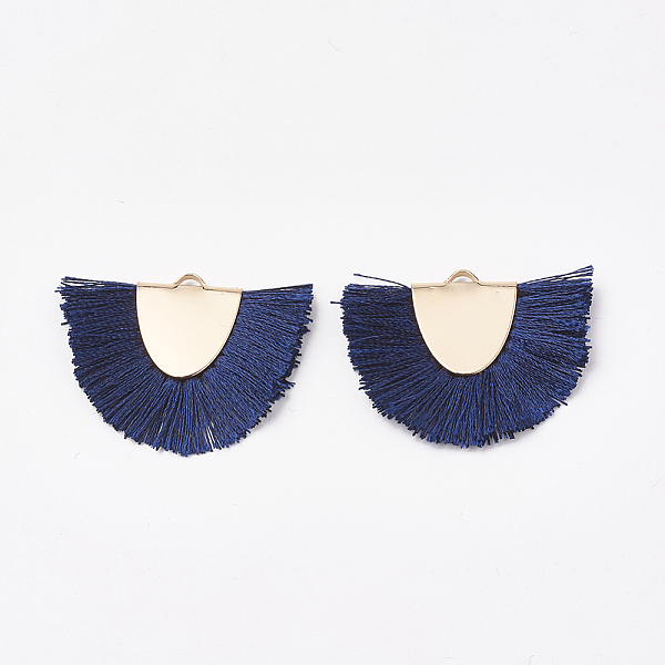 

PandaHall Polyester Tassel Pendant Decorations, with Brass Findings, Semicircle, Light Gold, Prussian Blue, 25~27x32~35x3mm, Hole: 3x1.5mm...