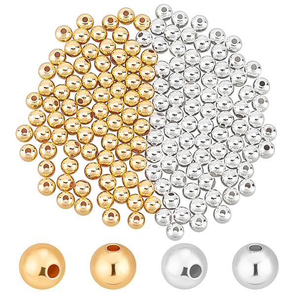 

PandaHall PH 160PCS 5mm Smooth Round Metal Beads, Golden Silver Tiny Spacer Round Beads Long-Lasting Plated Brass Loose Beads for Summer...