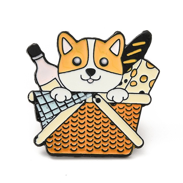 

PandaHall Puppy Dog in Basket Enamel Pin, Electrophoresis Black Alloy Creative Badge for Backpack Clothes, Peru, 29x30x2mm, Pin: 1.2mm..., Brown