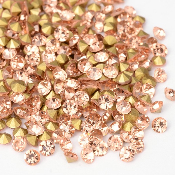 

PandaHall Back Plated Grade A Diamond Glass Pointed Rhinestone, Light Peach, 4.6~4.8mm, about 1440pcs/bag Glass Rhinestone Diamond Pink