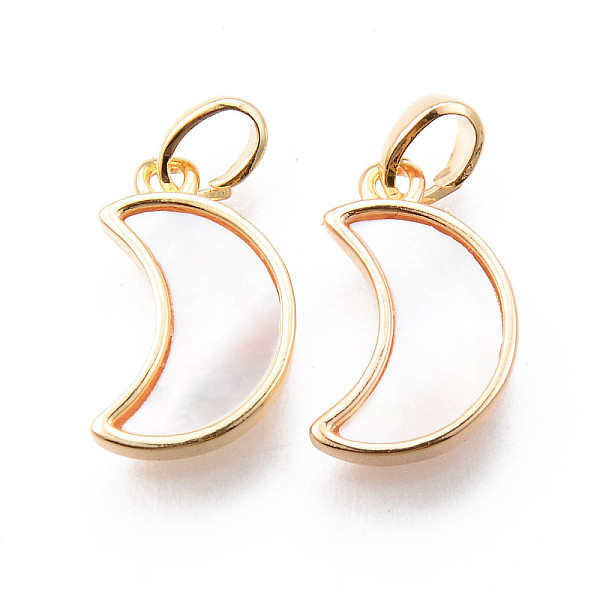 

PandaHall Brass Pendants, with Shell and Snap on Bails, Moon, Real 18K Gold Plated, Nickel Free, Seashell Color, 16x10x2.5mm, Hole: 2.5x4mm...