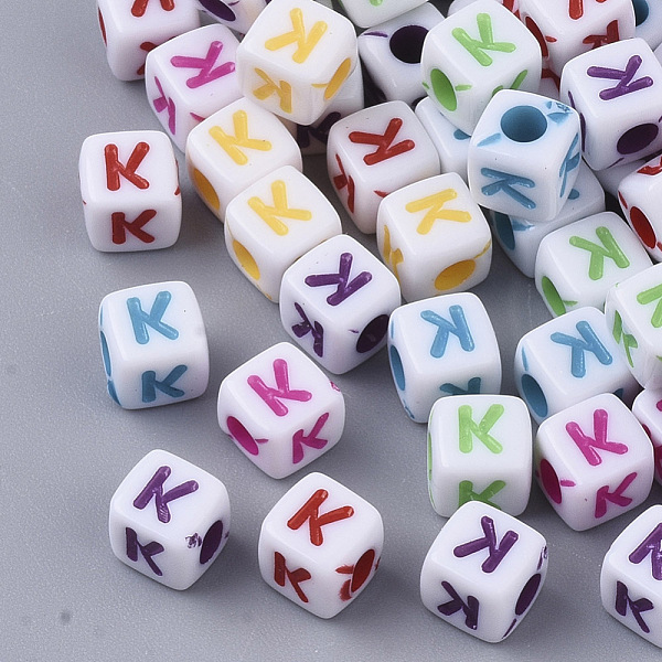 

PandaHall White Opaque Acrylic Beads, Horizontal Hole, Cube with Mixed Color Letter, Letter.K, 5x5x5mm, Hole: 2mm, about 5000pcs/500g..., Multicolor