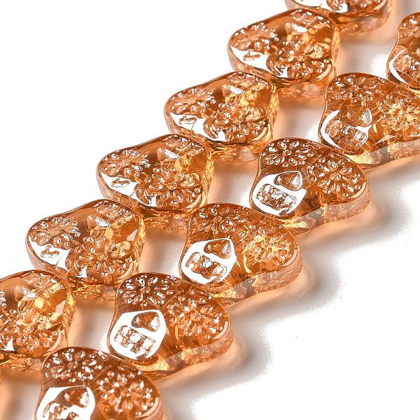

PandaHall Transparent Electroplate Glass Beads Strands, Pearl Luster Plated, Skull Head, Dark Orange, 16x19x7mm, Hole: 1.2mm, about...