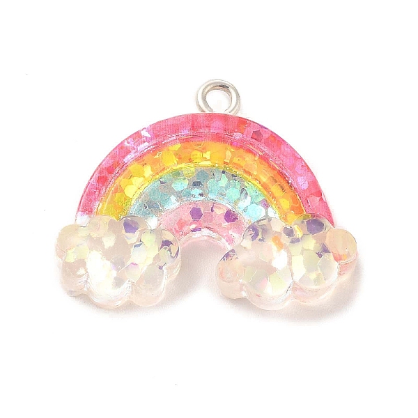 

PandaHall Transparent Resin Pendants, Glitter Rainbow Charms, with Platinum Tone Iron Loops, Colorful, 21x26x6mm, Hole: 2mm Iron+Resin...