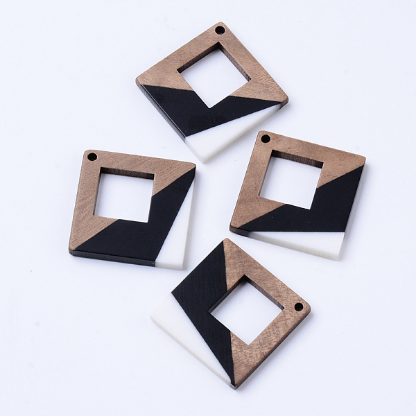 

PandaHall Resin & Walnut Wood Pendants, Rhombus, Creamy White, 37x37x3mm, Hole: 2mm Resin+Wood Rhombus