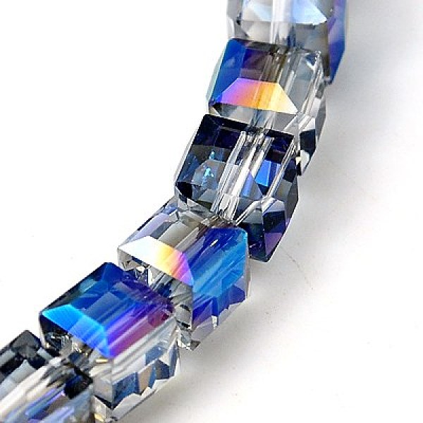 

PandaHall Electorplated Glass Beads, Rainbow Plated, Faceted, Cube, Royal Blue, 7x7x7mm, Hole: 1mm Glass Cube Blue