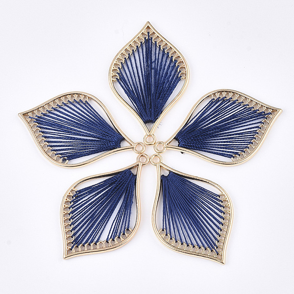 

PandaHall Cotton Thread Woven Pendants, with Alloy Findings, Leaf, Golden, Marine Blue, 43x26.5x2mm, Hole: 1.8mm Cotton Leaf Blue