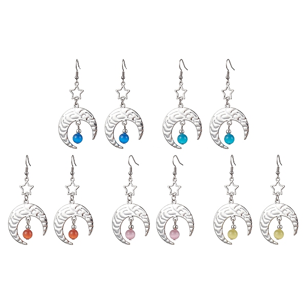 

PandaHall Antique Silver Alloy Star & Moon Dangle Earrings, with Glass Beads, Mixed Color, 70.5x32.5mm Glass Moon Multicolor