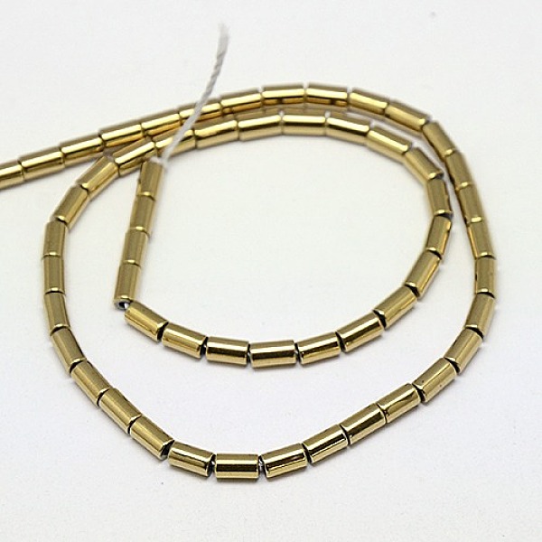 

PandaHall Electroplate Non-magnetic Synthetic Hematite Beads Strands, Column, Grade A, Golden Plated, 5x3mm, Hole: 1mm, about 80pcs/strand...