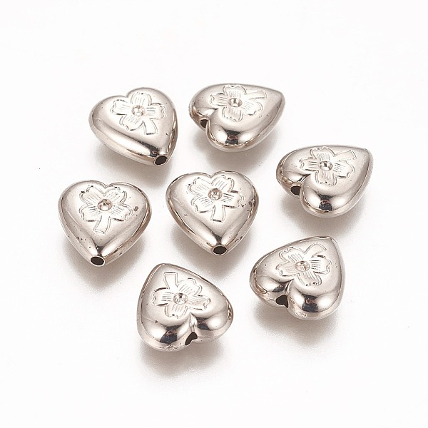 

PandaHall CCB Plastic Beads, Heart with Clover, Platinum, 17x16x7mm, Hole: 2mm Plastic Heart