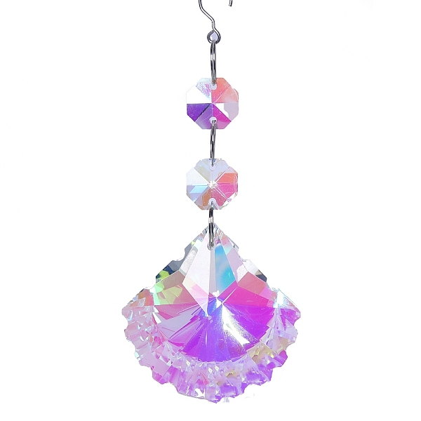 

PandaHall Clear AB Glass Pendant Decorations, with Glass Octagon Link, Hanging Suncatchers Garden Decorations, Fan, 120mm Glass Fan White