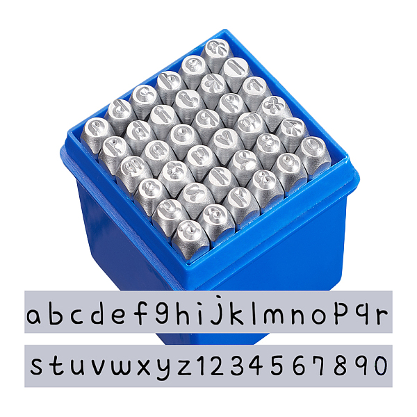 PandaHall Iron Seal Stamps, Lowercase Letter a~z & Number 0~9, Platinum, 6x0.6cm, 36pcs/box Iron