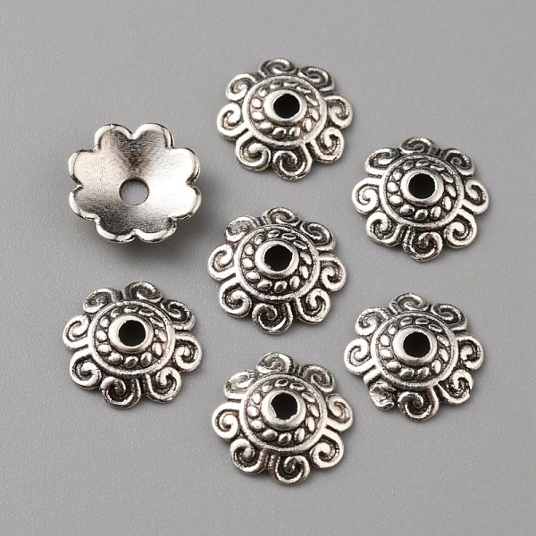 

PandaHall Tibetan Style Alloy Bead Caps, Multi-Petal, Flower, Antique Silver, 10x2.5mm, Hole: 1.6mm Alloy