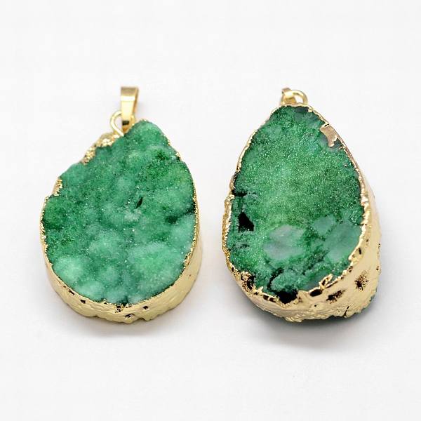 

PandaHall Electroplated Natural & Dyed Druzy Agate Pendants, with Golden Plated Brass Findings, Teal, 39~75x25~50x10~20mm, Hole: 8x5mm..., Cyan