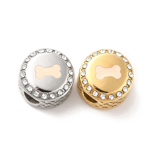 

PandaHall 304 Stainless Steel European Beads, with Enamel & Rhinestone, Large Hole Beads, Golden & Stainless Steel Color, Flat Round with..., Multicolor