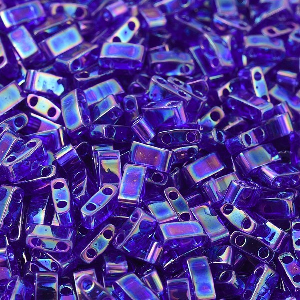 

PandaHall MIYUKI Half TILA Beads, Japanese Seed Beads, 2 Hole, (HTL177) Transparent Cobalt AB, 5x2.3x1.9mm, Hole: 0.8mm, about 250pcs/bottle..., Blue