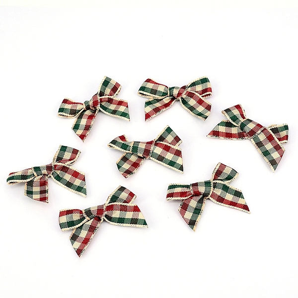 PandaHall Handmade Woven Costume Accessories, Tartan Pattern Polyester Ribbon Bowknot, Colorful, 30~32x35~38x5~6mm Polyester Bowknot