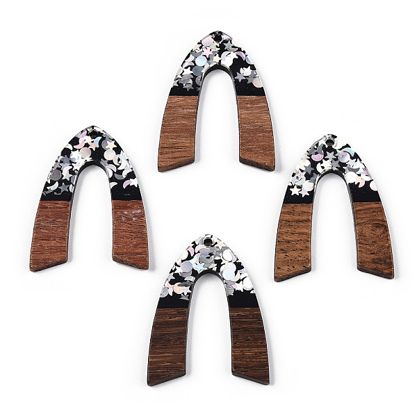 

PandaHall Opaque Resin & Walnut Wood Pendants, with Stars & Moon & Sun Paillettes, Arch Shape Charms, Silver, 38x29x3mm, Hole: 2mm...