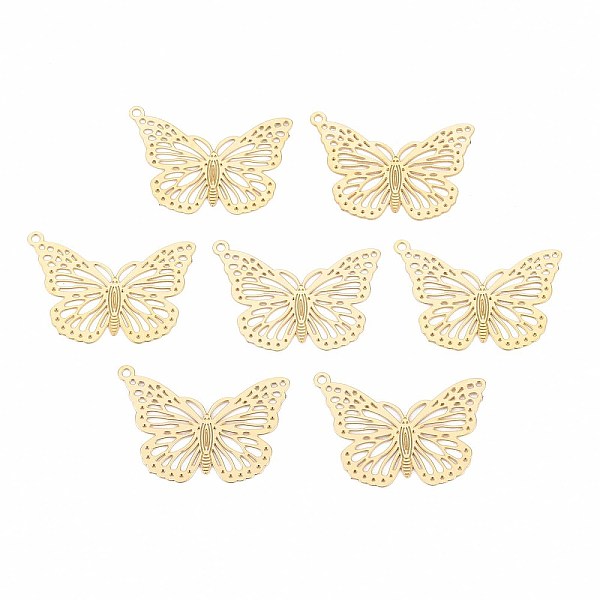 

PandaHall Rack Plating 201 Stainless Steel Filigree Pendants, Etched Metal Embellishments, Nickel Free, Butterfly, Real 18K Gold Plated...