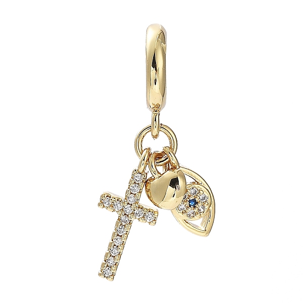 

PandaHall Rack Plating Eco-Friendly Brass Pave Clear Cubic Zirconia European Dangle Charms, Cross Heart Evil Eye Large Hole Pendants...