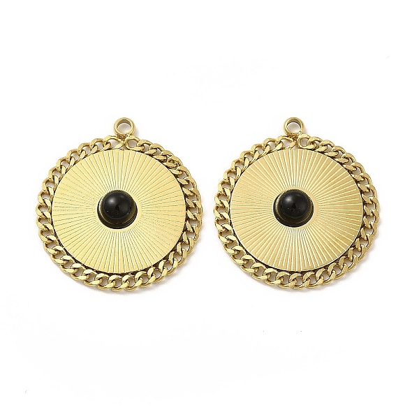 

PandaHall Natural Black Onyx(Dyed & Heated) Pendants, Flat Round Charms, with Vacuum Plating Real 18K Gold Plated 201 Stainless Steel...