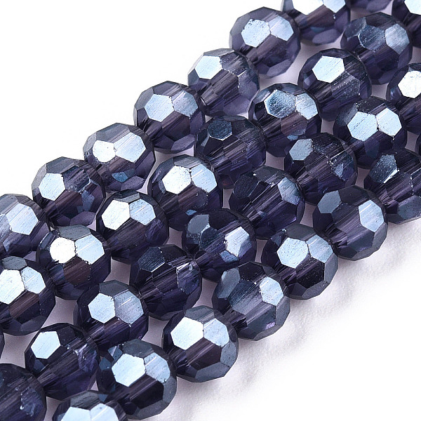 

PandaHall Electroplate Glass Bead Strands, Pearl Luster Plated, Faceted(32 Facets), Round, Dark Slate Blue, 4mm Glass Round Blue