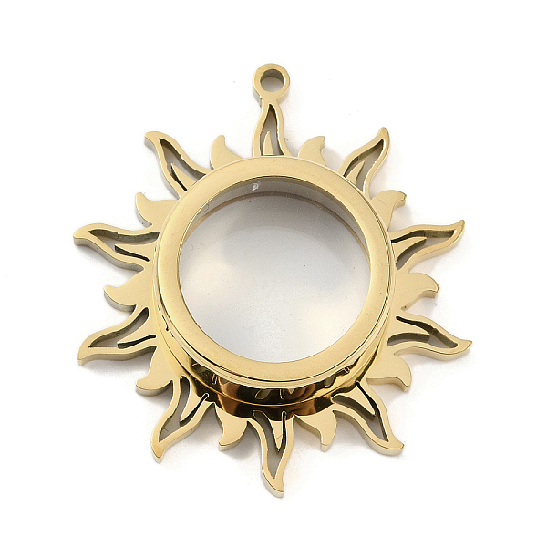 

PandaHall Ion Plating(IP) 304 Stainless Stee Locket Pendants, with Glass, Sun Charm, Real 18K Gold Plated, 43.5x39x10.5mm, Hole: 2.2mm 304...