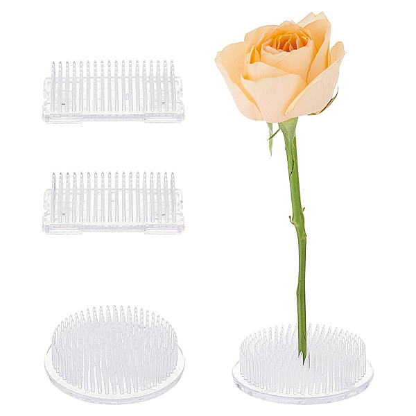 

PandaHall BENECREAT 4Pcs 2 Style Transparent Plastic Flower Pin Frogs, Flower Arranger, Ikebana Kenzan, with Suction Cups, Round/Rectangle..., Clear