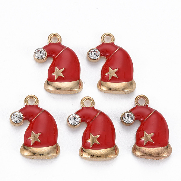

PandaHall Rack Plating Alloy Enamel Pendants, with Crystal Rhinestone, Cadmium Free & Nickel Free & Lead Free, Christmas Hat, Light Gold..., Red