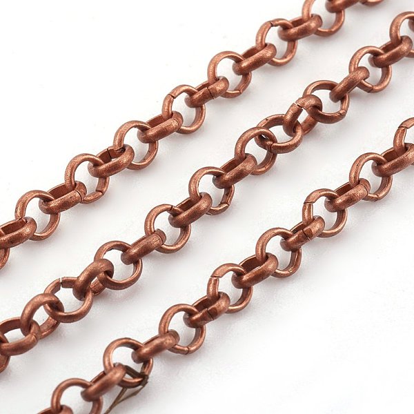 

PandaHall Iron Rolo Chain, Unwelded, with Spool, Cadmium Free & Nickel Free & Lead Free, Red Copper, 4x1mm, about 164.04 Feet(50m)/roll Iron