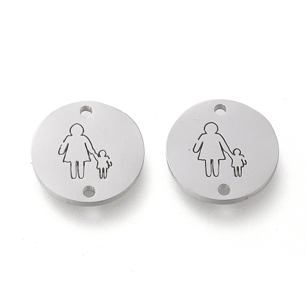 

PandaHall 304 Stainless Steel Links Connectors, for Mother's Day, Laser Cut, Flat Round with Mother Holding Children Pattern, Stainless...