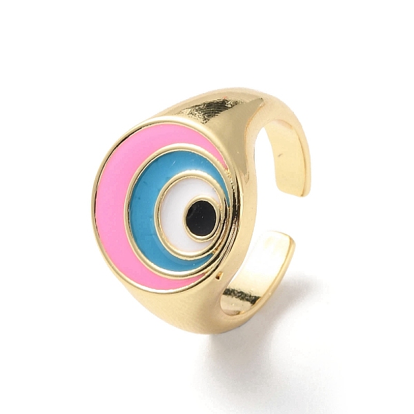 

PandaHall Evil Eye Rack Plating Brass Enamel Cuff Ring for Women, Wide Band Open Finger Ring, Lead Free & Cadmium Free, Real 18K Gold Plated...