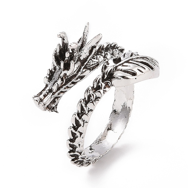 

PandaHall Dragon Alloy Cuff Rings for Men, Antique Silver, US Size 7 1/4(17.5mm), 4mm Alloy
