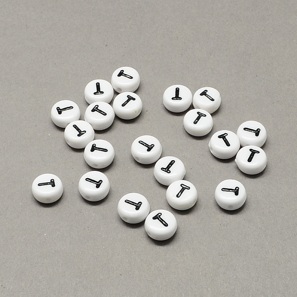 

PandaHall White and Black Acrylic Horizontal Hole Letter Beads, Flat Round with Letter.T, 7x4mm, Hole: 1.3mm, about 3600pcs/500g Acrylic...