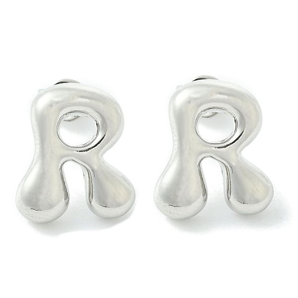 

PandaHall Rack Plating Brass Earrings, Cadmium Free & Lead Free, Long-Lasting Plated, Stud Earrings, Alphabet, Platinum, Letter R, 14x12mm...