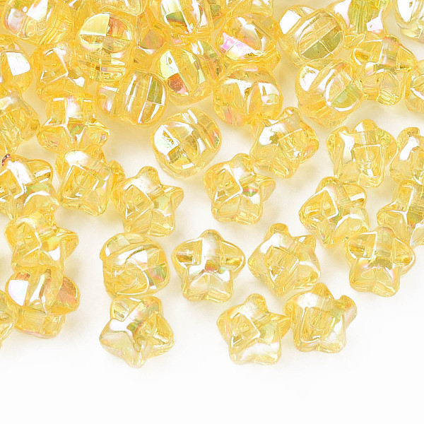 

PandaHall 1-Hole Transparent Acrylic Buttons, AB Color Plated, Star, Gold, 13.5x14x11.5mm, Hole: 2.5mm, about 460pcs/500g Acrylic Star Gold