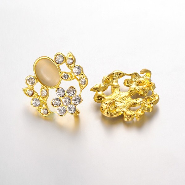

PandaHall Golden Plated Flower Alloy Multi-Strand Rhinestone Links, with Cat Eye Cabochons, Crystal, 32.5x29x4.5mm, Hole: 3mm..., Clear
