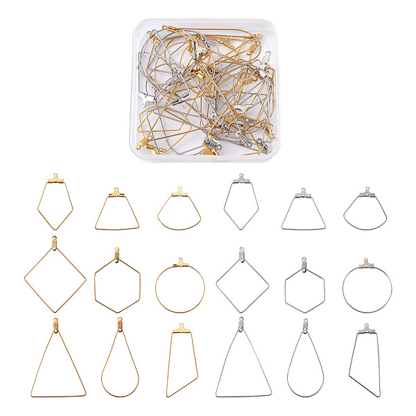 

PandaHall Stainless Steel Wire Pendants, Hoop Earring Findings, Mixed Shapes, Golden & Stainless Steel Color, 36pcs/box Stainless Steel