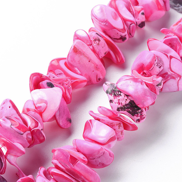 

PandaHall Natural Trochid Shell/Trochus Shell Bead Strands, Dyed, Nuggets, Hot Pink, 8~16x7~13x2~15mm, Hole: 1.2mm, about 39~46pcs/strand...