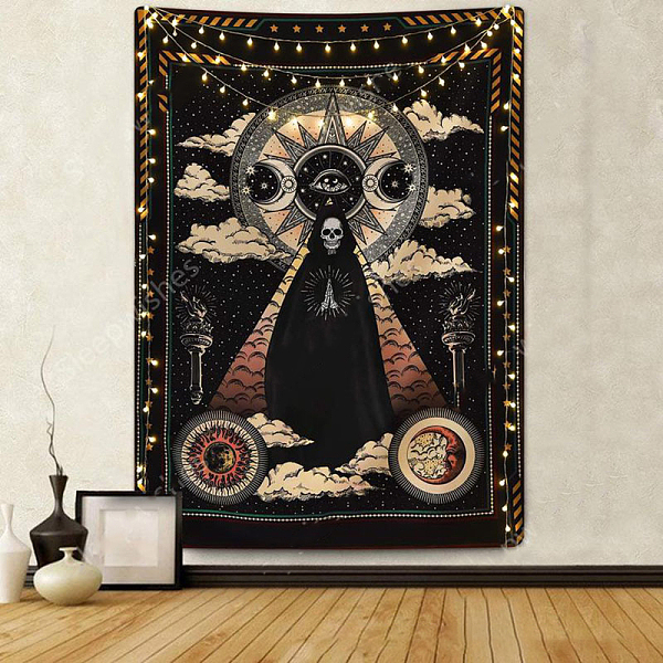 PandaHall Halloween Theme Skull Polyester Wall Hanging Tapestry, for Bedroom Living Room Decoration, Rectangle, Coffee, 1500x1000mm...